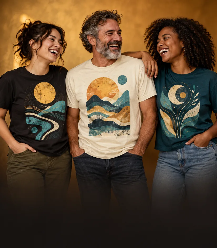 Funny graphic T-shirts from Pearltee in an original Pearltee apparel photograph
