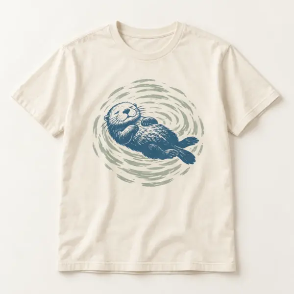 Main mockup of a cream crew neck T-shirt in the Otter River Circle design