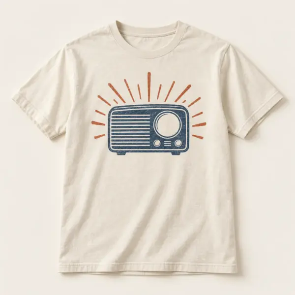 Main mockup of a cream crew neck T-shirt in the Desert Radio design