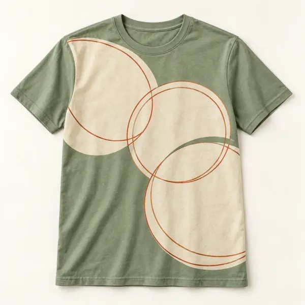 Main mockup of a sage crew neck T-shirt in the Rhythm Circles design