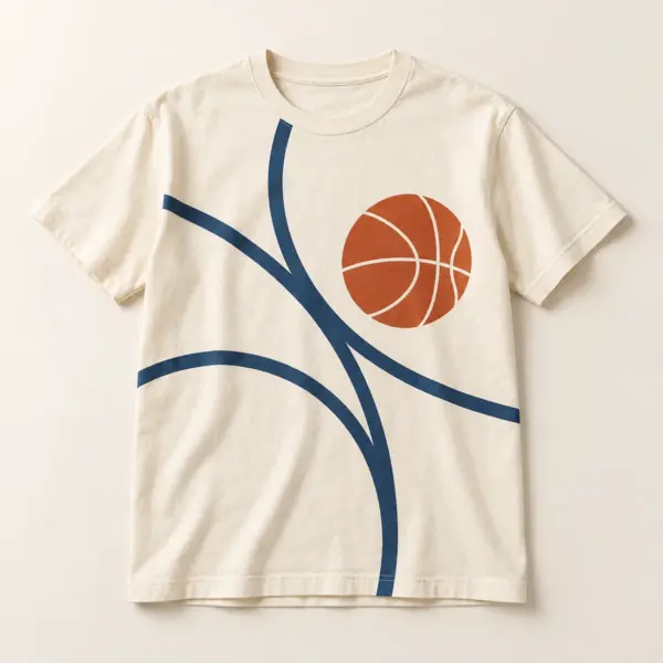 Main mockup of a cream crew neck T-shirt in the Court Arc Study design