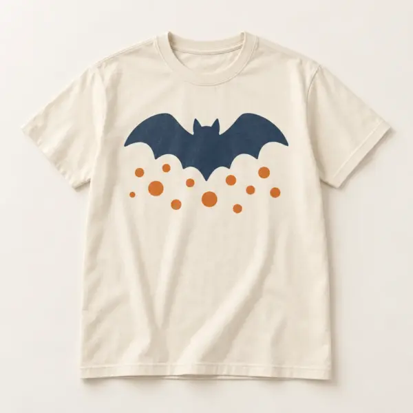 Main mockup of a cream crew neck T-shirt in the Friendly Night Bat design