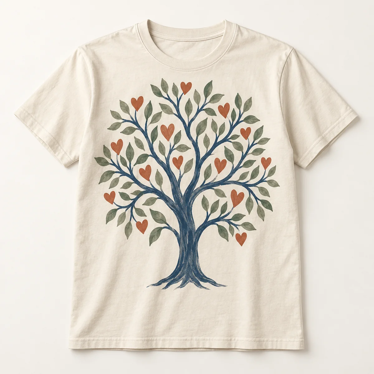 Main mockup of a cream crew neck T-shirt in the Together Branches design